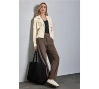 Trenchcoat STREET ONE, Damen, Gr. 46, beige (soft beige), Stoff, Obermaterial: 95% Polyester, 5% Elasthan; Futter: 100% Polyester, unifarben, gerade normal, V-Ausschnitt, Bündchen, Mäntel, mit Reversk