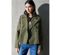 Kurzjacke STREET ONE STUDIO, Damen, Gr. 46, grün (summer khaki), Web, Obermaterial: 69% Baumwolle, 31% Polyester; Futter: 100% Polyester, unifarben, casual, comfort fit kurz, V-Ausschnitt, Langarm Bün