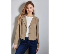 Kurzjacke STREET ONE, Damen, Gr. 44, beige (honey sand), Stoff, 93% Viskose, 7% Polyester, unifarben, normal kurz, V-Ausschnitt, Bündchen, Jacken, mit Reverskragen (30988447-44) honey sand
