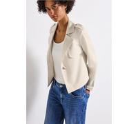 Kurzjacke STREET ONE, Damen, Gr. 46, beige (smooth sand beige), Stoff, Obermaterial: 77% Polyester, 19% Viskose, 4% Elasthan; Futter: 100% Polyester, unifarben, normal normal, V-Ausschnitt, abgesteppt