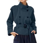 Kurzer Trenchcoat Damen Einfarbig Kurzmantel Übergang Elegant Mantel Damen Zweireihig mit Gürtel Trench Coat Kurz Stehkragen Windjacke Leicht Jacke mit Knöpfen Übergangsjacke Herbstjacke Casual