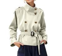 Kurzer Trenchcoat Damen Einfarbig Kurzmantel Übergang Elegant Mantel Damen Zweireihig mit Gürtel Trench Coat Kurz Stehkragen Windjacke Leicht Jacke mit Knöpfen Übergangsjacke Herbstjacke Casual