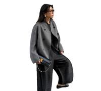 Kurzer Wollmantel für Damen, für Herbst und Winter, stilvolles zweireihiges Design mit Verwendung (M Grau)