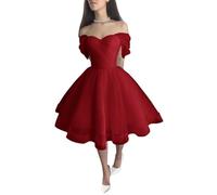 Kurzes Brautkleid aus glitzerndem Tüll für die Braut, schulterfrei, Hochzeitskleider, Puffärmel, Abschlussballkleider, burgunderfarben, 34