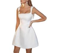 Kurzes Brautkleid für Braut, Satin, quadratischer Ausschnitt, A-Linie, oberhalb des Knies, Brautkleid, Mini-Cocktailkleid, Elfenbeinweiß, Größe 36, weiß, 34