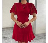 Kurzes Chiffon-Kleid mit Polka Dots und A-Linien Schnitt für Damen, mit Rüschen und geeignet für den Valentinstag