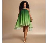 Kurzes, dunkelgrünes Ombré-Kleid mit Neckholder für Damen in großen Größen, fließendes Chiffonkleid, ärmellos, asymmetrischer Saum, Babydoll-Stil, ide