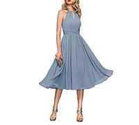 Kurzes Partykleider Festlichkleider,Unterhalb des Knies Chiffon-Partykleid in A-Linie,Gray Blue A,US6,Cocktailkleid mit Abendkleid Kurz