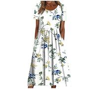 Kurzes Schwarzes Kleid Brautmutterkleider Elegante Kleider V-Ausschnitt Gestreifter Druck Swing Kleid A Linien Sommerkleid Kurzarm Maxikleid Paillettenkleid (Blau, L)