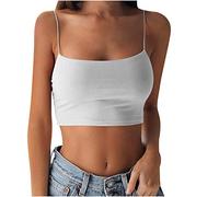 Kurzes Spaghetti Top Damen - Damen Crop Top Spaghetti Kurz Oberteil Y2K Lässig - Tanktop Integriertem BH Große Größen Kurze Tank Top Bauchfrei Trägertop Sommer Sexy T-Shirt Ärmellos Tshirt Baumwolle