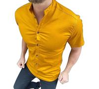 Kurzhemd Herren designer Premium Megaman Hemd Slim-Fit Business Hochzeit Shirt Sommer Hemden Größe XL Gelb