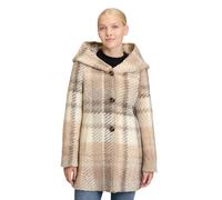 Kurzjacke AMBER & JUNE "Damen mit Kapuze", Damen, Gr. 42, beige (weiß, taupe), Obermaterial: 55% Polyester, 30% Schurwolle, 15% Polyacryl; Besatz: 100% Polyester; Futter: 100% Polyester, tailliert, Ja