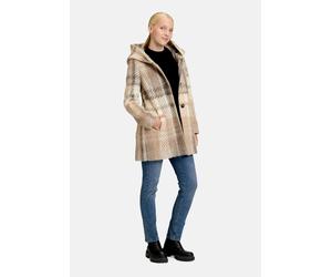 Kurzjacke AMBER & JUNE "Damen mit Kapuze", Damen, Gr. 46, beige (weiß, taupe), Obermaterial: 55% Polyester, 30% Schurwolle, 15% Polyacryl. Besatz: 100% Polyester. Futter: 100% Polyester, tailliert, Ja