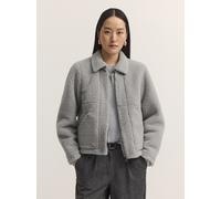 Kurzjacke BUGATTI "Regular Fit", Damen, Gr. 34, 230, grau, 100% Polyester, unifarben, regular fit, Jacken Kurzjacke, Regular Fit Fake Fur Umlegekragen (65669706-34) 230, grau