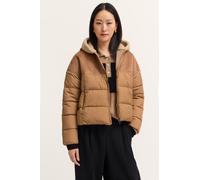 Kurzjacke BUGATTI "Regular Fit", Damen, Gr. 44, beige (50, beige), 100% Polyester, unifarben, regular fit, normaler Saum, Jacken Kurzjacke, mit Kapuze und Kunstfell (42031062-44) 50, beige