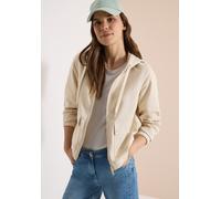 Kurzjacke CECIL, Damen, Gr. L (42), beige (pearl beige), Stoff, 55% Baumwolle, 45% Lyocell, unifarben, comfort fit normal, ohne Ausschnitt, Bündchen, Jacken Kurzjacke, mit Kapuze mit Tunnelzugband (63