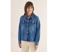 Kurzjacke CECIL, Damen, Gr. XL (44), light blau used wash, Web, 77% Baumwolle, 20% Polyester, 3% Elasthan, unifarben, comfort fit normal, V-Ausschnitt, breiter Bund, Jacken Kurzjacke, in Denim-Optik (
