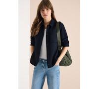 Kurzjacke CECIL, Damen, Gr. XXL (46), universal blau, Stoff, 84% Polyester, 14% Viskose, 2% Elasthan, unifarben, comfort fit normal, V-Ausschnitt, abgesteppt, Jacken Kurzjacke, mit Struktur-Optik (680