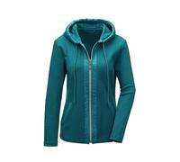 Kurzjacke GOLDNER "bequeme Freizeitjacke mit Kapuze", Damen, Gr. 40, blau (dunkeltürkis), Obermaterial: 68% Viskose CV. 27% Polyamid PA. 5% Elasthan EL., normales Bündchen, Jacken Kurzjacke, Nylondeta