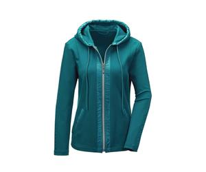 Kurzjacke GOLDNER "bequeme Freizeitjacke mit Kapuze", Damen, Gr. 40, blau (dunkeltürkis), Obermaterial: 68% Viskose CV. 27% Polyamid PA. 5% Elasthan EL., eng normales Bündchen, Jacken Kurzjacke, Nylon