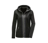 Kurzjacke GOLDNER "bequeme Freizeitjacke mit Kapuze", Damen, Gr. 46, schwarz, Obermaterial: 68% Viskose CV. 27% Polyamid PA. 5% Elasthan EL., normales Bündchen, Jacken Kurzjacke, Nylondetails (9730673