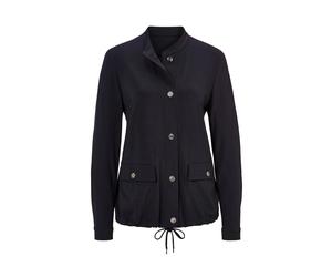 Kurzjacke GOLDNER "Blouson mit Stehkragen", Damen, Gr. 42, blau (marine), Obermaterial: 48% Polyamid PA. 40% Viskose CV. 12% Elasthan EL., figurumspielend, Manschette, Jacken Kurzjacke, Tunnelzug am S