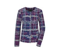 Kurzjacke GOLDNER "Elegante Jersey-Jacke mit Karomuster", Damen, Gr. 46, blau (royalblau, bordeaux, gemustert), Obermaterial: 50% Polyacryl PAN. 50% Polyester PES., Jacken Kurzjacke, aufgesetzte Tasch