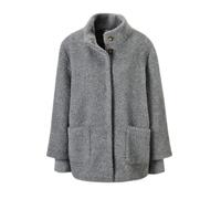 Kurzjacke GOLDNER "Flauschiger Kurzmantel mit Stehkragen", Damen, Gr. 38, grau, Obermaterial: 65% Polyamid PA. 35% Polyester PES., Modisch, Rippe, Jacken Kurzjacke, mit Strickbündchem am Armsaum (6728