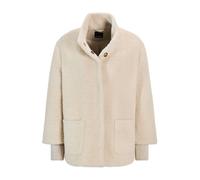 Kurzjacke GOLDNER "Flauschiger Kurzmantel mit Stehkragen", Damen, Gr. 44, beige, Obermaterial: 65% Polyamid PA. 35% Polyester PES., Modisch, Rippe, Jacken Kurzjacke, mit Strickbündchem am Armsaum (754