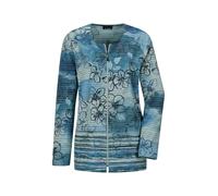 Kurzjacke GOLDNER "Jerseyjacke mit floralem Streifenmuster", Damen, Gr. 40, blau (blau, gemustert), Obermaterial: 50% Viskose CV. 45% Polyester PES. 5% Elasthan EL., gerade, Jacken Kurzjacke, stretchb
