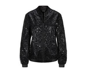 Kurzjacke GOLDNER "Kurzgröße Edler Perlen-Blouson mit Pailletten", Damen, Gr. 24, schwarz (schwarz, metallic, gemustert), Obermaterial: 100% Polyester PES., normal, Jacken Kurzjacke, allover aufwendig
