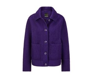 Kurzjacke GOLDNER "Kurzgröße Elegante Wolljacke mit Hemdkragen", Damen, Gr. 22, lila (lila, gemustert), Obermaterial: 62% Polyester COOLMAX PES(Coolmax). 20% Wolle mw. 18% Viskose Birla CV Birla., Jac