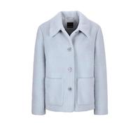 Kurzjacke GOLDNER "Kurzgröße Flauschige Winterjacke mit Hemdkragen", Damen, Gr. 23, grau (grau, blau, gemustert), Obermaterial: 63% Polyamid PA. 37% Polyester PES., figurumspielend, Jacken Kurzjacke,