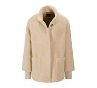 Kurzjacke GOLDNER "Kurzgröße Flauschiger Kurzmantel mit Stehkragen", Damen, Gr. 25, beige (camel), Obermaterial: 65% Polyamid PA. 35% Polyester PES., Modisch, Rippe, Jacken Kurzjacke, mit Strickbündch