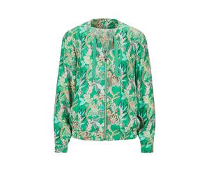 Kurzjacke GOLDNER "Kurzgröße Floraler Blouson mit Reißverschluss", Damen, Gr. 22, grün (smaragd), Obermaterial: 100% Viskose CV., gerade, Gummibund, Jacken Kurzjacke, Reißverschluss mit Belegverarbeit