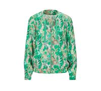 Kurzjacke GOLDNER "Kurzgröße Floraler Damenblouson mit Reißverschluss", Damen, Gr. 24, grün (smaragd), Obermaterial: 100% Viskose CV., gerade, Gummibund, Jacken Kurzjacke, Reißverschluss mit Belegvera