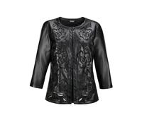 Kurzjacke GOLDNER "Kurzgröße Kurzjacke in Lederoptik mit Lochstickerei", Damen, Gr. 22, schwarz, Obermaterial: 50% Polyester PES. 50% Polyurethan PU., gerade, Tubular, Jacken Kurzjacke, Mit floraler L
