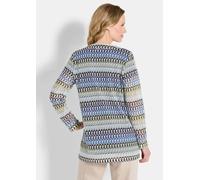 Kurzjacke GOLDNER "Kurzgröße Langarm Spitzenjacke aus Jersey", Damen, Gr. 20, blau (blau, stein, gemustert), Obermaterial: 100% Polyester PES., Modisch, figurumspielend, Gerade, Jacken Kurzjacke, Ring