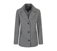 Kurzjacke GOLDNER "Kurzgröße Moderne Wolljacke mit Steppeinsatz", Damen, Gr. 19, grau (grau, weiß, gemustert), Obermaterial: 90% Polyester PES. 10% Wolle mw., gerade, Jacken Kurzjacke, Mit Steppeinsat