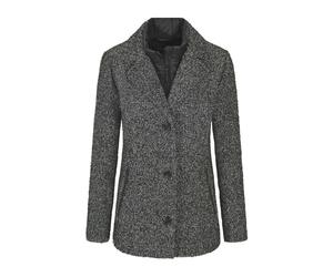 Kurzjacke GOLDNER "Kurzgröße Moderne Wolljacke mit Steppeinsatz", Damen, Gr. 22, schwarz-weiß (schwarz, weiß, gemustert), Obermaterial: 90% Polyester PES. 10% Wolle mw., gerade, Jacken Kurzjacke, Mit