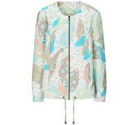 Kurzjacke GOLDNER "Kurzgröße Printjacke mit Ottomanstruktur", Damen, Gr. 22, grün (graugrün, gemustert), Obermaterial: 50% Baumwolle CO. 47% Polyester PES. 3% Elasthan EL., gerade, Jacken Kurzjacke, T