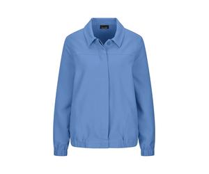 Kurzjacke GOLDNER "Kurzgröße Sommerjacke mit Hemdkragen", Damen, Gr. 19, blau, Obermaterial: 95% Polyester PES. 5% Elasthan EL., Jacken Kurzjacke, verdeckte Knopfleiste (25131735-19) blau