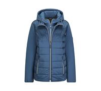 Kurzjacke GOLDNER "Kurzgröße Sportive Steppjacke mit Kapuze", Damen, Gr. 19, blau (rauchblau), Obermaterial: 50% Polyamid PA. 47% Polyester PES. 3% Elasthan EL., normal, Jacken Kurzjacke, Mit herausne
