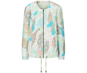 Kurzjacke GOLDNER "Printjacke mit Ottomanstruktur", Damen, Gr. 46, grün (graugrün, gemustert), Obermaterial: 50% Baumwolle CO. 47% Polyester PES. 3% Elasthan EL., gerade, Jacken Kurzjacke, Tunnelzug a