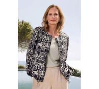 Kurzjacke GOLDNER "Satinjacke mit Aztekenmuster", Damen, Gr. 42, schwarz-weiß (stein, schwarz, gemustert), Obermaterial: 100% Viskose CV., Jacken Kurzjacke, Kordelzug am Saumabschluss (85446325-42) st