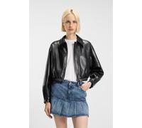 Kurzjacke HUGO BLUE "Autene", Damen, Gr. 40, schwarz (schwarz 001), Web, Obermaterial: 100% Polyester, unifarben, casual, hüftlang, Langarm mit Knopf angesetztes Bündchen, Jacken, mit HUGO Prägung auf