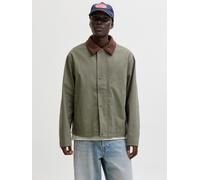 Kurzjacke JACK & JONES "JJEGRAHAM WORKER JACKET SN", Herren, Gr. L, dusty olive, Web, Obermaterial: 97% Baumwolle, 3% Elasthan, unifarben, normal, Jacken Kurzjacke, mit Fly-Away-Kragen (61873446-L) du