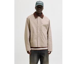 Kurzjacke JACK & JONES "JJEGRAHAM WORKER JACKET SN", Herren, Gr. XS, string, Web, Obermaterial: 97% Baumwolle, 3% Elasthan, unifarben, normal, Jacken Kurzjacke, mit Fly-Away-Kragen (53178559-XS) strin