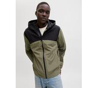 Kurzjacke JACK & JONES "JJESOHO LIGHT JACKET SN", Herren, Gr. M, grün (dusty olive detail:schwarz blocking), Web, Obermaterial: 100% Polyester, normal, Jacken Kurzjacke, mit Kapuze (90459525-M) dusty