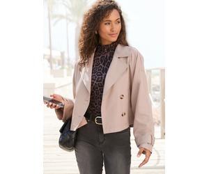 Kurzjacke LASCANA "Amira", Damen, Gr. 44, beige (sand), Stoff, Obermaterial: 100% Polyester. Futter: 100% Polyester, unifarben, figurumspielend hüftlang, mit Knopf,mit Riegel, Jacken Kurzjacke, im Tre